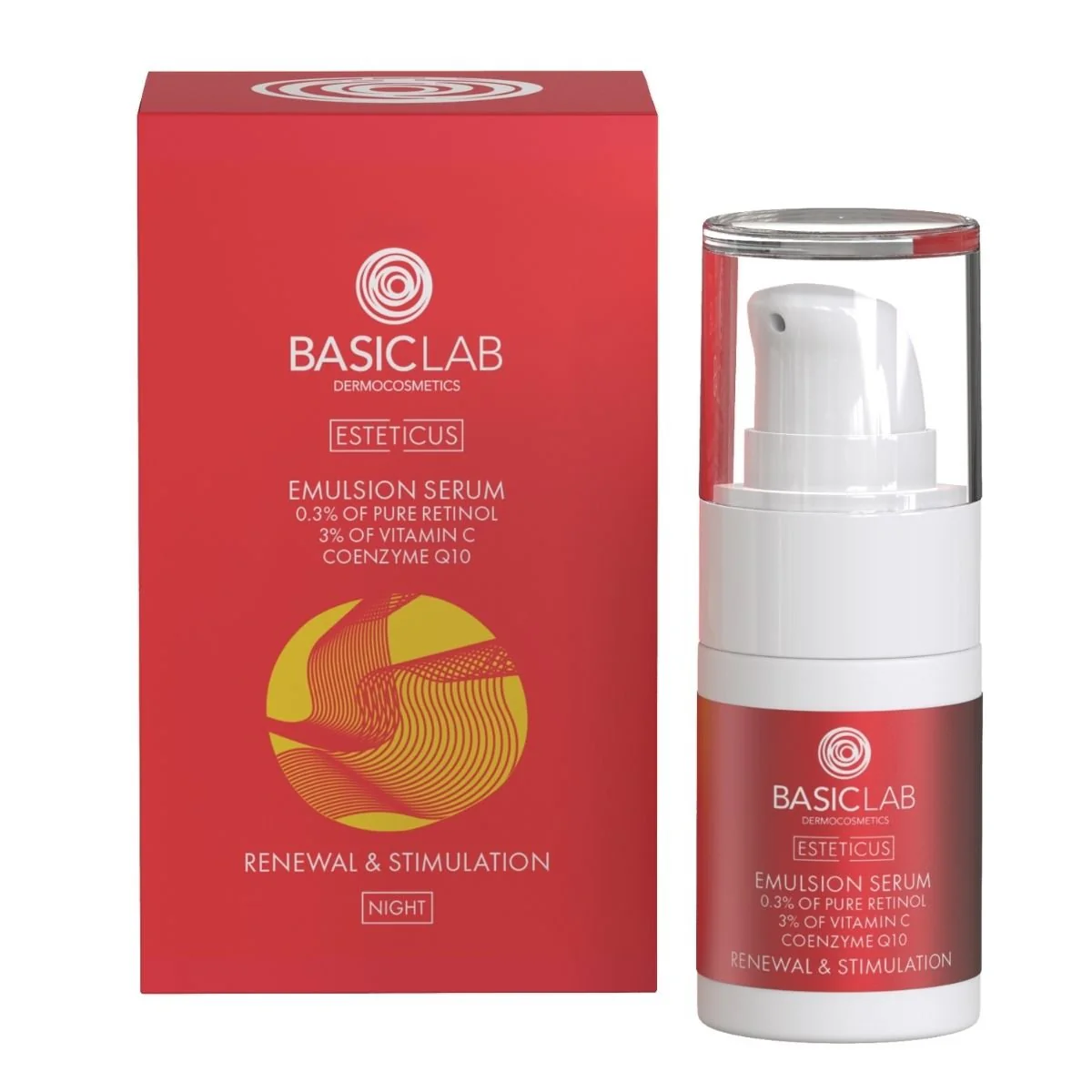 BASICLAB ESTETICUS Emulsion Serum with 0.3% Pure Retinol, 3% Vitamin C and Coenzyme Q10 15ml